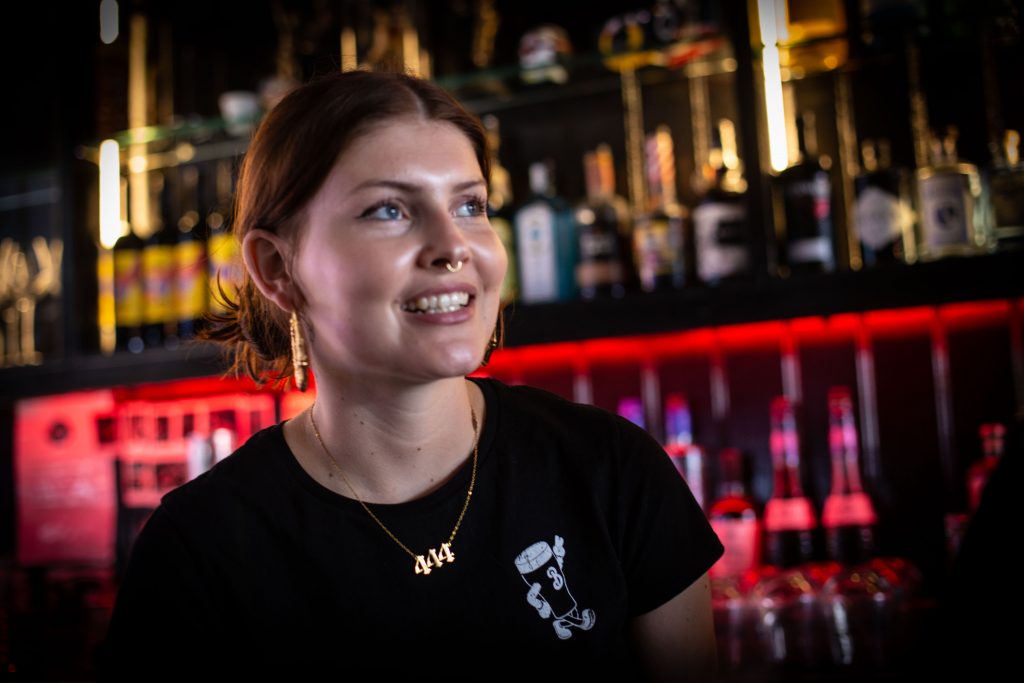 Barmaid at the Goth clothes swap in Dublin