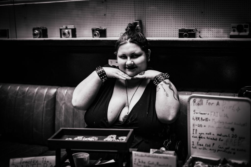 Artist at the Goth clothes swap in Dublin